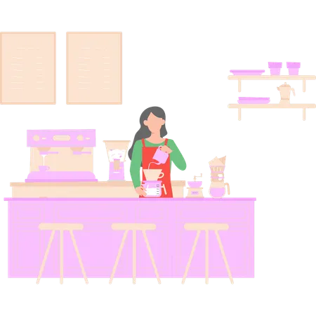 Girl is making coffee  Illustration