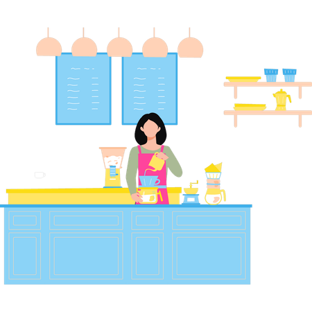 Girl is making coffee in the kitchen  イラスト
