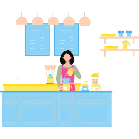 The Girl Is Making Coffee In The Kitchen Illustration