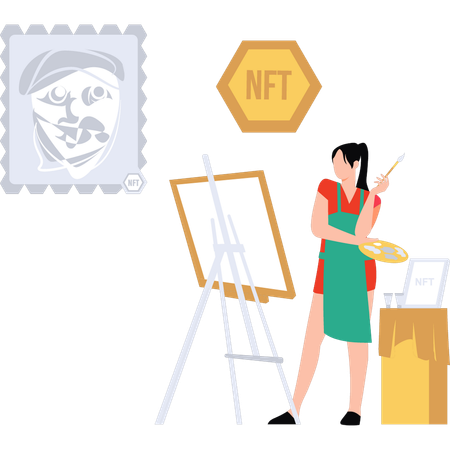 Girl is making sketch of crypto currency market  Illustration