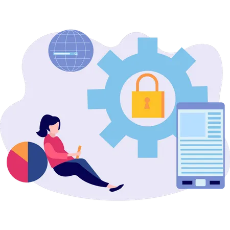 Girl is managing security  Illustration