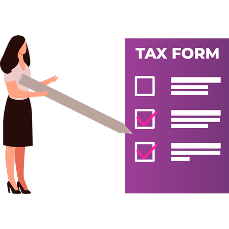 Girl is marking the tax form  Illustration