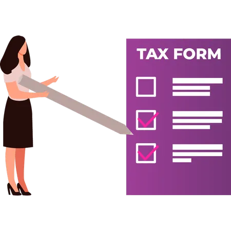 Girl is marking the tax form  Illustration