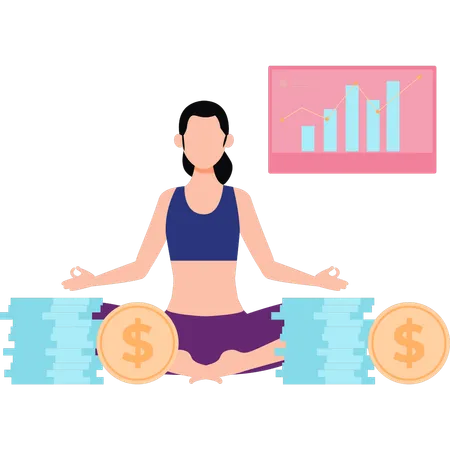 Girl Is Doing Yoga Near Money Illustration