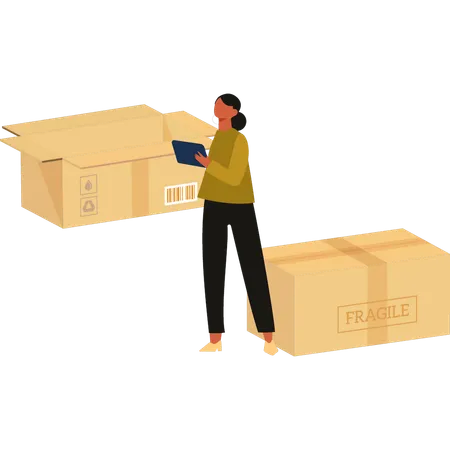 The Girl Is Mentioning Fragile Boxes Illustration