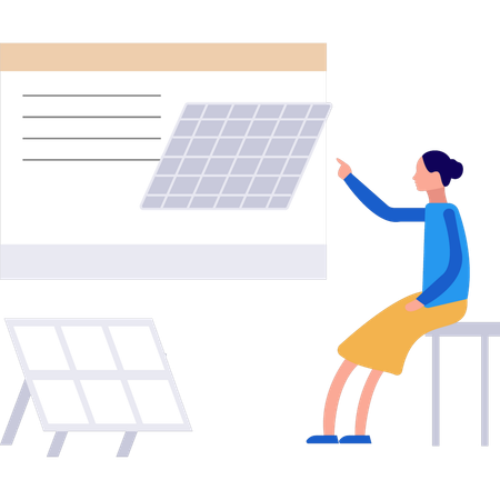 Girl is monitoring solar panel online  Illustration