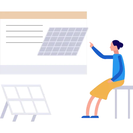 Girl is monitoring solar panel online  Illustration