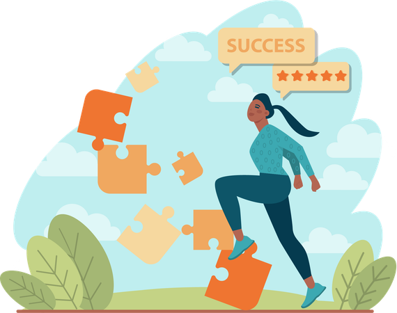 Girl is moving towards success path  Illustration