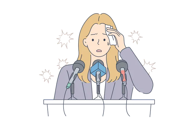 Girl is nervous on stage podium  Illustration