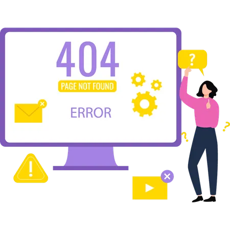 Girl Not Understanding 404 Error Illustration