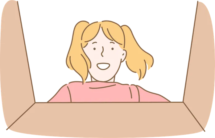 Girl is opening delivery box  Illustration