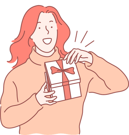 Girl is Opening gift box  Illustration