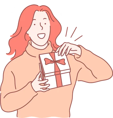 Girl is Opening gift box  Illustration