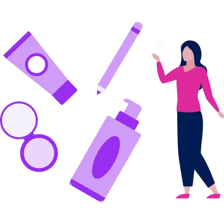 A Girl Is Pointing At Beauty Products イラスト