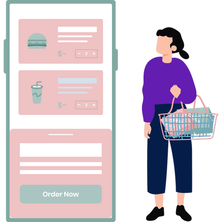 Girl is ordering food online  Illustration