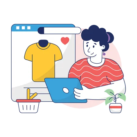 Girl Is Ordering Her Clothes Online Illustration