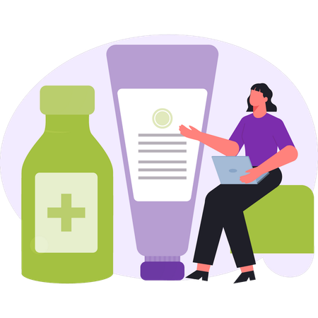 Girl is ordering pot of pills on laptop  Illustration