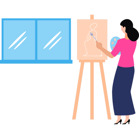 Girl is painting as a daily hobby  일러스트레이션