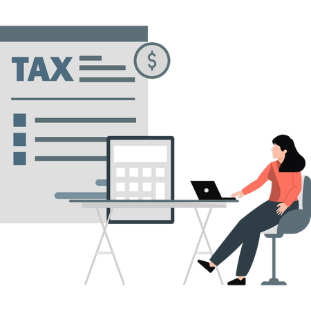 Girl is painting business tax  Illustration