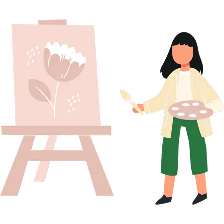 The Girl Is Painting Flowers Illustration