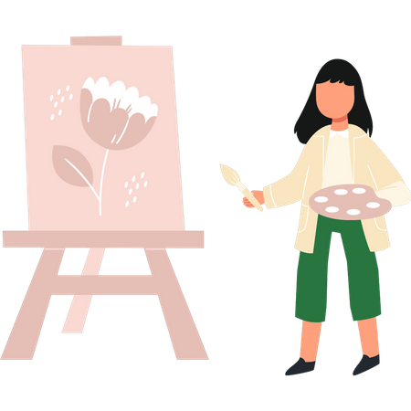 Girl is painting flowers  Illustration