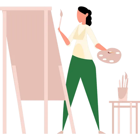 The Girl Is Painting On The Board Illustration