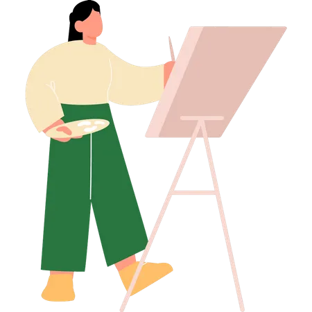 Girl is painting on the board  Illustration