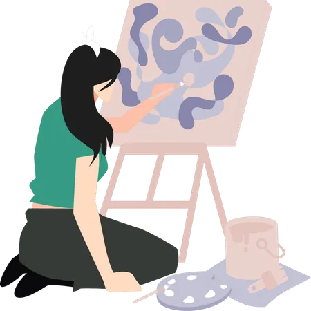 Girl is painting on the painting board  Illustration