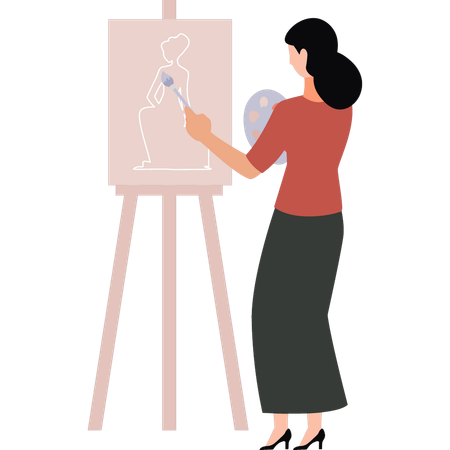Girl is painting on the drawing board  Illustration