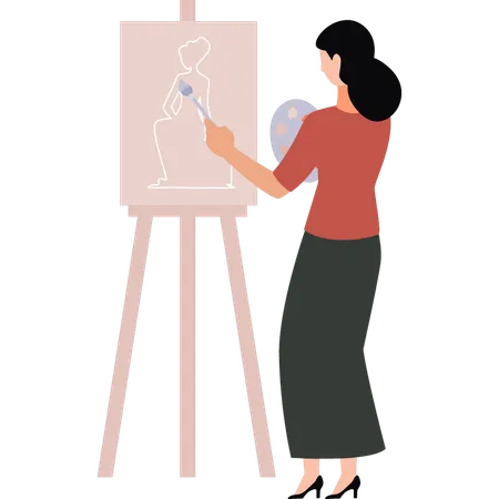 The Girl Is Painting On The Drawing Board Illustration