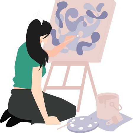 Girl is painting on the painting board  Illustration