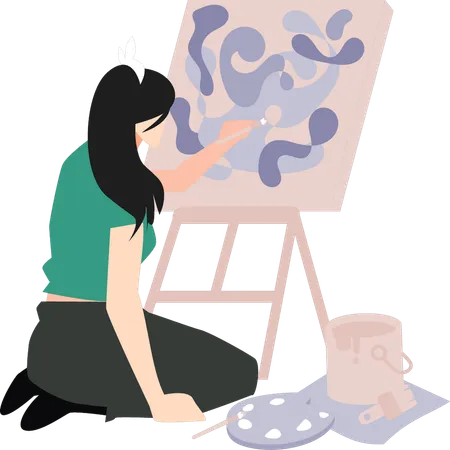 The Girl Is Painting On The Painting Board Illustration