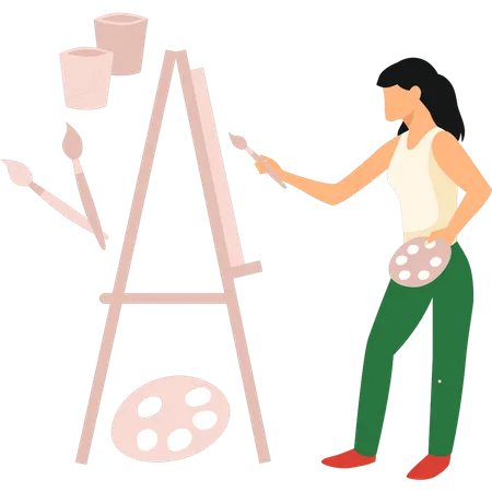 The Girl Is Painting With A Brush Illustration