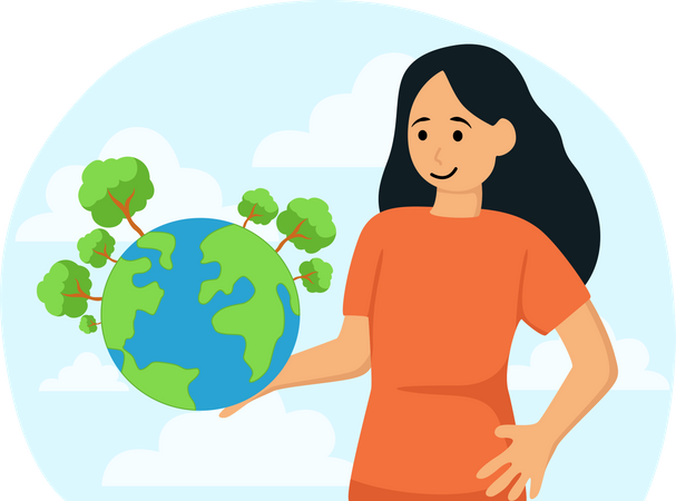 Girl is participating in Earth Day activities  Illustration