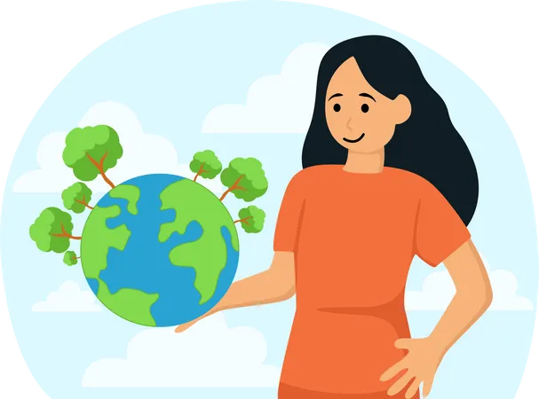 Girl is participating in Earth Day activities  Illustration