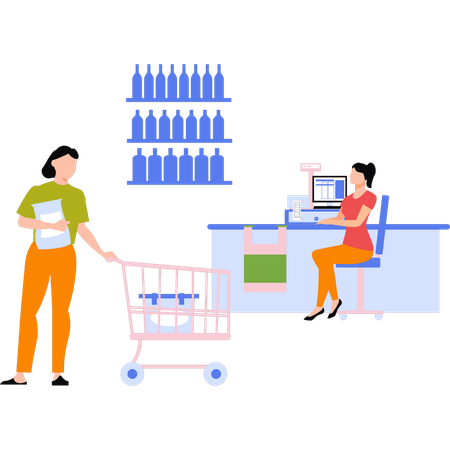 Girl is paying at shopping counter  Illustration