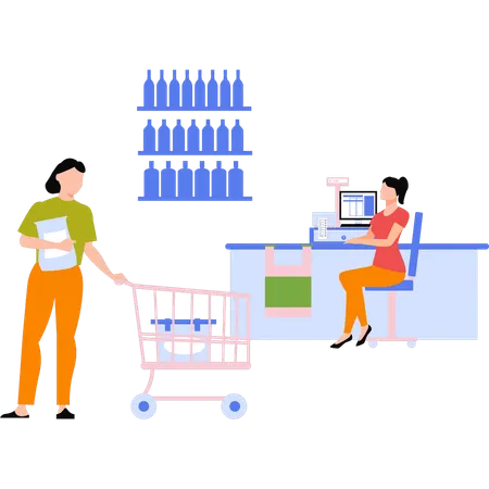 Girl is paying at shopping counter  Illustration