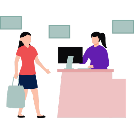 Girl is paying bill at cash counter  Illustration