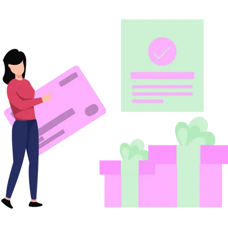 Girl is paying by card  Illustration