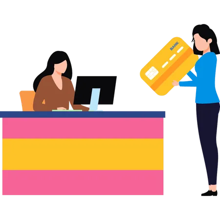 Girl is paying by card  Illustration