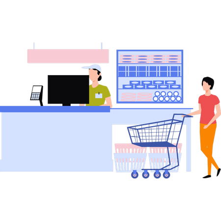 Girl is paying cash at counter  Illustration