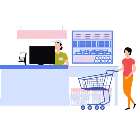 Girl is paying cash at counter  Illustration