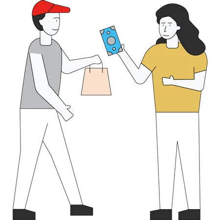 Girl is paying for the parcel Illustration
