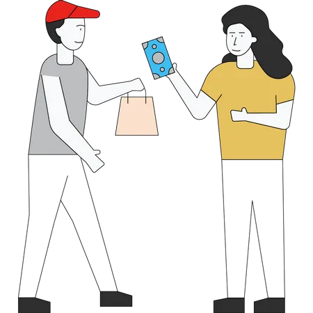 Girl is paying for the parcel  Illustration