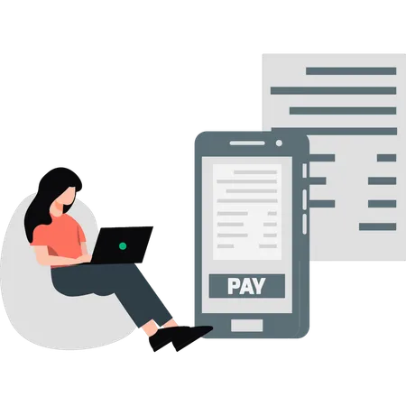 Girl is paying online bill  Illustration