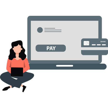 Girl is paying online by credit card  Illustration