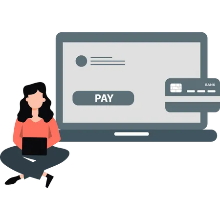 A Girl Is Paying Online By Credit Card Illustration