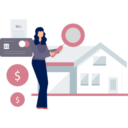 Girl is paying online for house rent  Illustration
