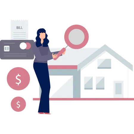 The Girl Is Paying Online For House Rent Illustration