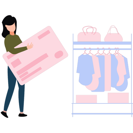 Girl is paying through credit card  Illustration